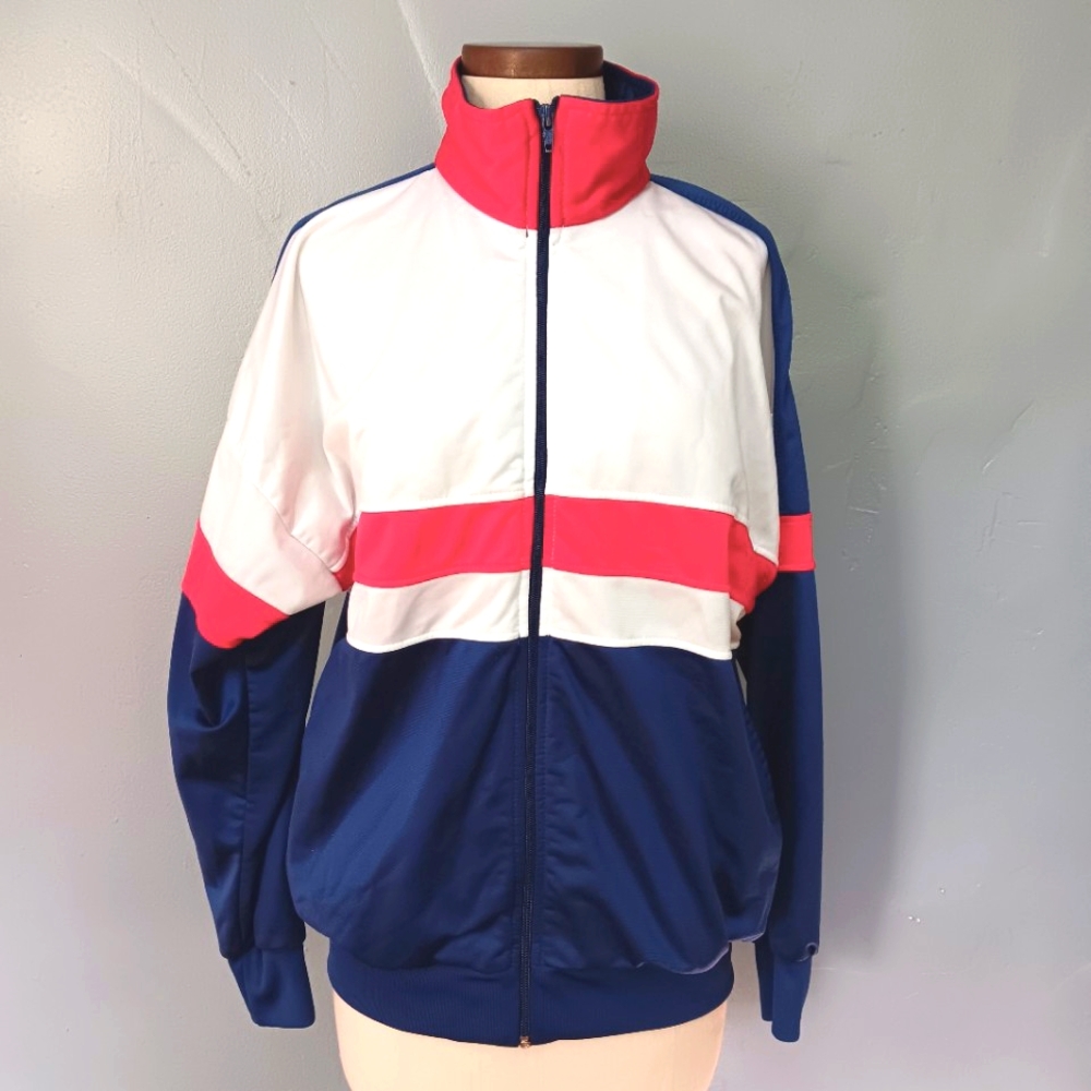 Vintage colorblock, zip up track jacket. Large. Winning Ways.
